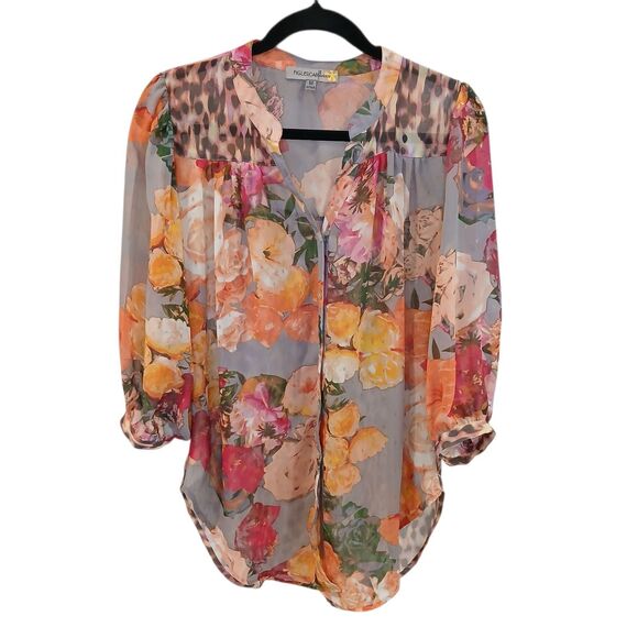 Figueroa & Flower Blouse Women’s Size Medium Floral Peasant Boho Sheer Button Up - Picture 1 of 13